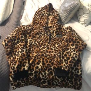 PINK cheetah Sherpa hoodie